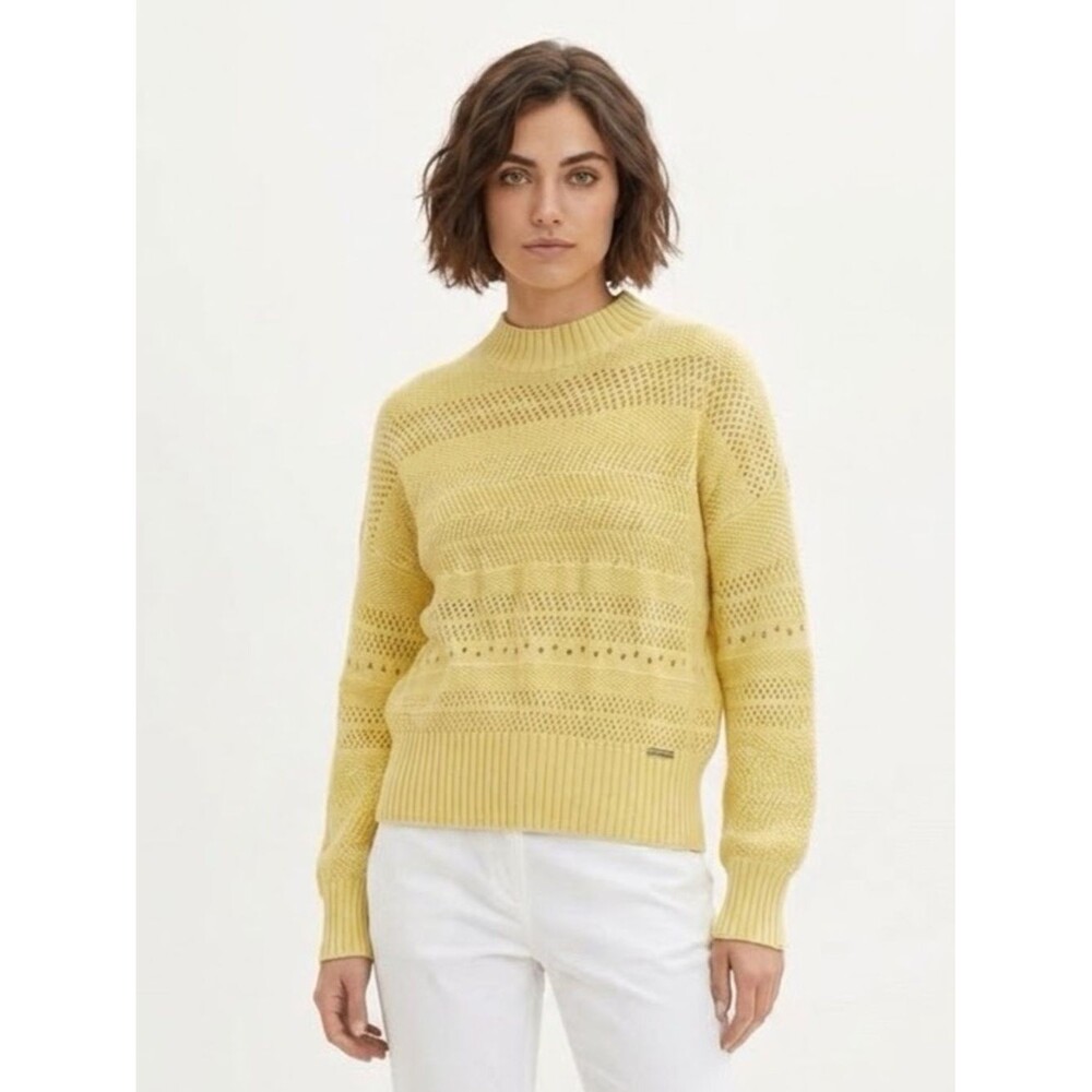 Marc New York Andrew Marc Light Yellow Open Knit Cotton Sweater Medium